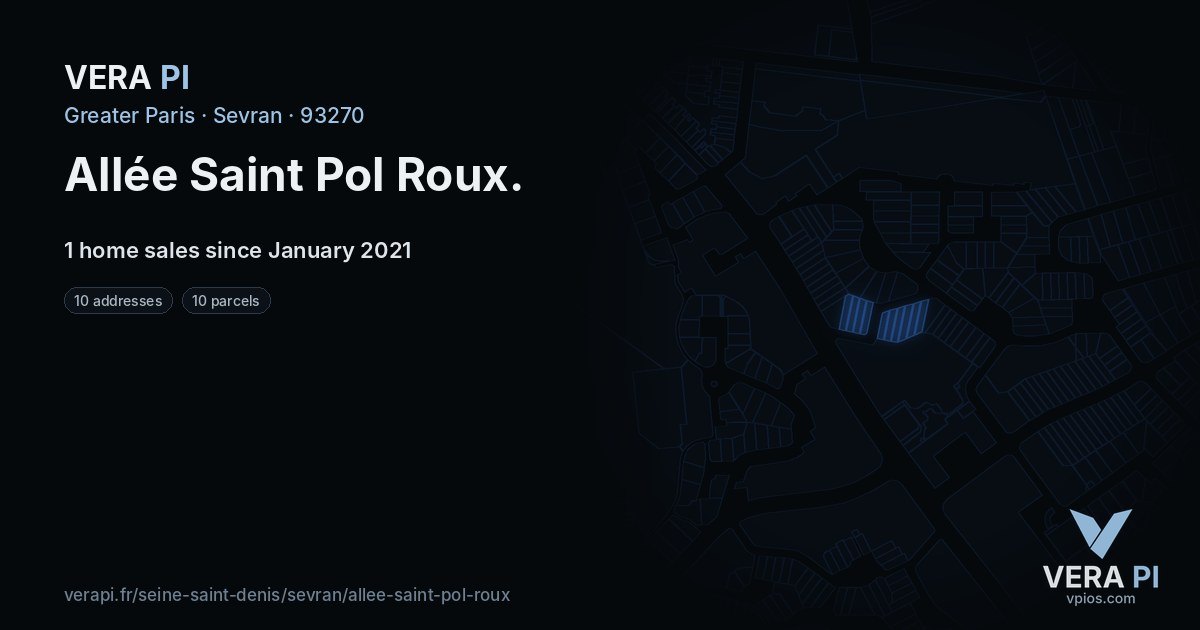 Allée Saint Pol Roux, Sevran at night – every parcel coloured by the prices around it, the street's own parcels lit