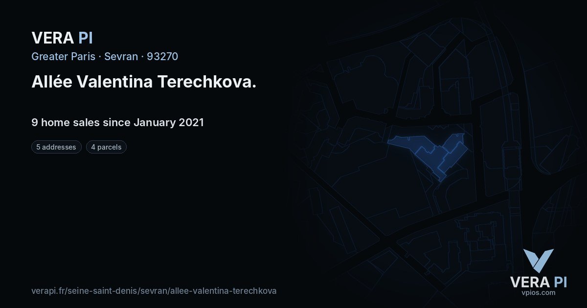 Allée Valentina Terechkova, Sevran at night – every parcel coloured by the prices around it, the street's own parcels lit