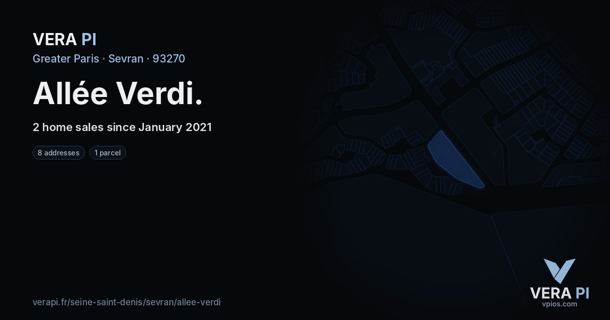 Allée Verdi, Sevran at night – every parcel coloured by the prices around it, the street's own parcels lit