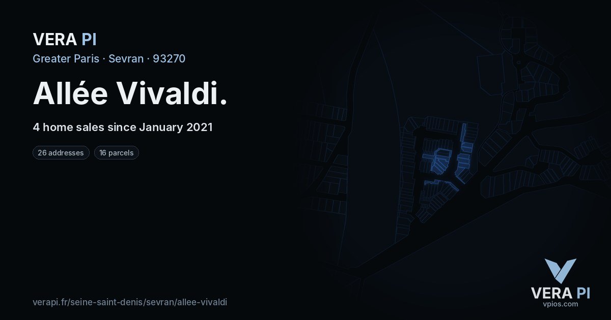 Allée Vivaldi, Sevran at night – every parcel coloured by the prices around it, the street's own parcels lit