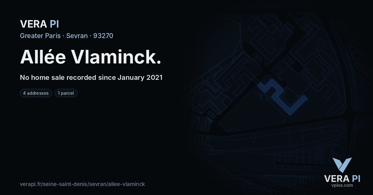 Allée Vlaminck, Sevran at night – every parcel coloured by the prices around it, the street's own parcels lit