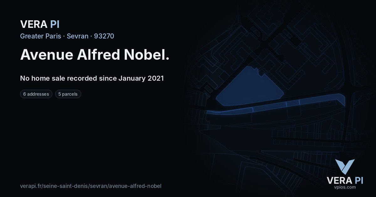Avenue Alfred Nobel, Sevran at night – every parcel coloured by the prices around it, the street's own parcels lit