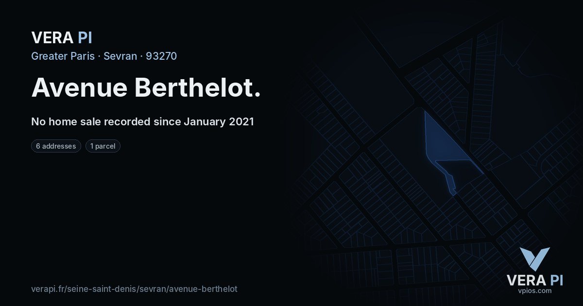 Avenue Berthelot, Sevran at night – every parcel coloured by the prices around it, the street's own parcels lit