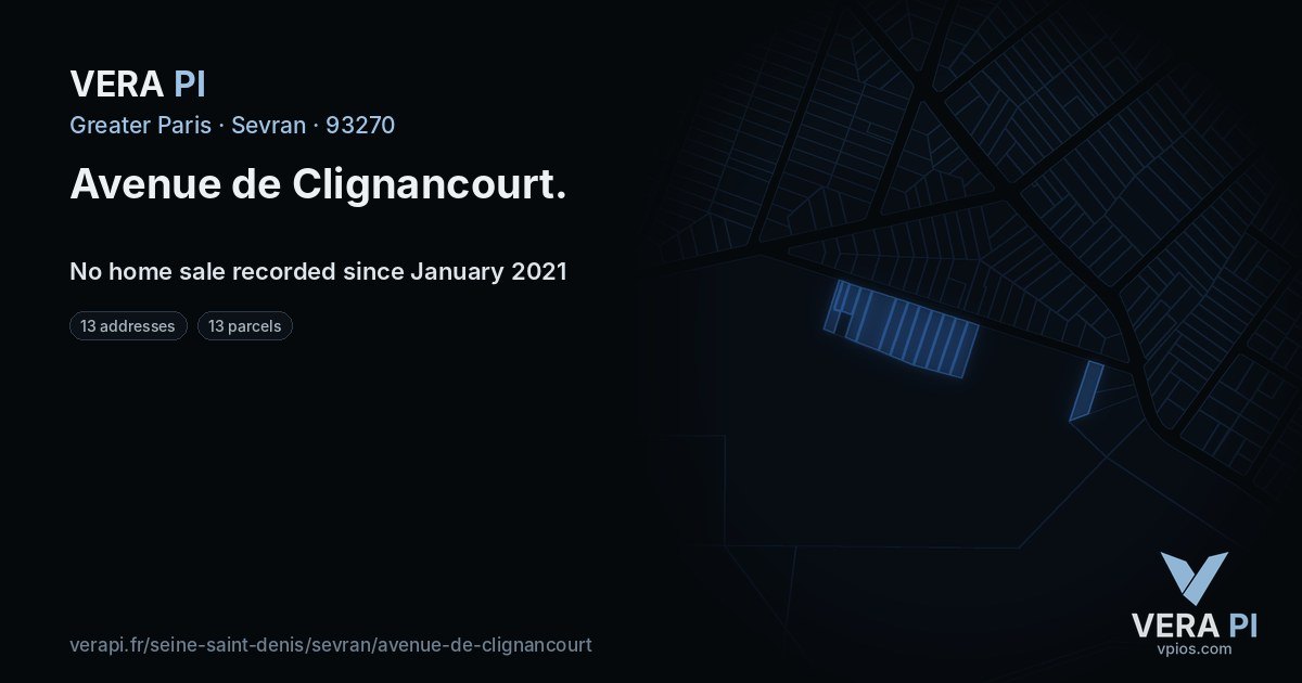 Avenue de Clignancourt, Sevran at night – every parcel coloured by the prices around it, the street's own parcels lit
