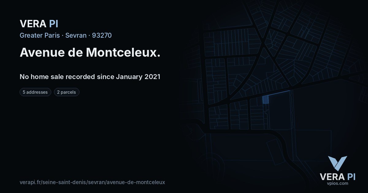 Avenue de Montceleux, Sevran at night – every parcel coloured by the prices around it, the street's own parcels lit