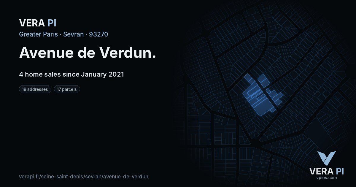 Avenue de Verdun, Sevran at night – every parcel coloured by the prices around it, the street's own parcels lit