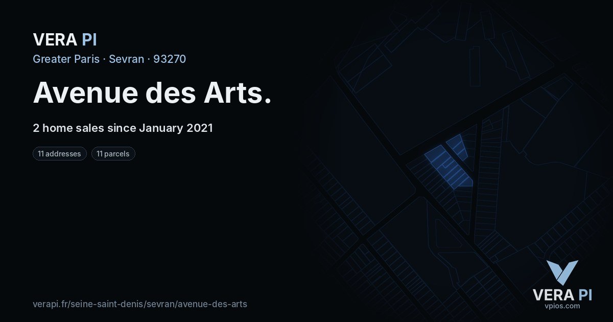 Avenue des Arts, Sevran at night – every parcel coloured by the prices around it, the street's own parcels lit