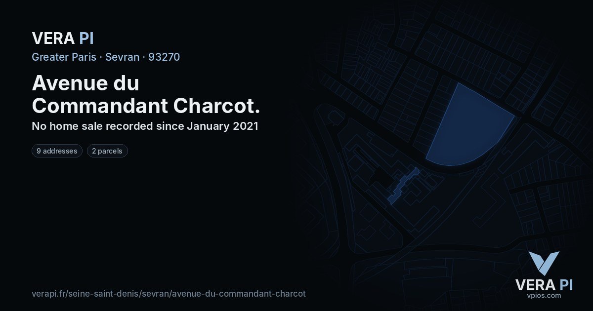 Avenue du Commandant Charcot, Sevran at night – every parcel coloured by the prices around it, the street's own parcels lit