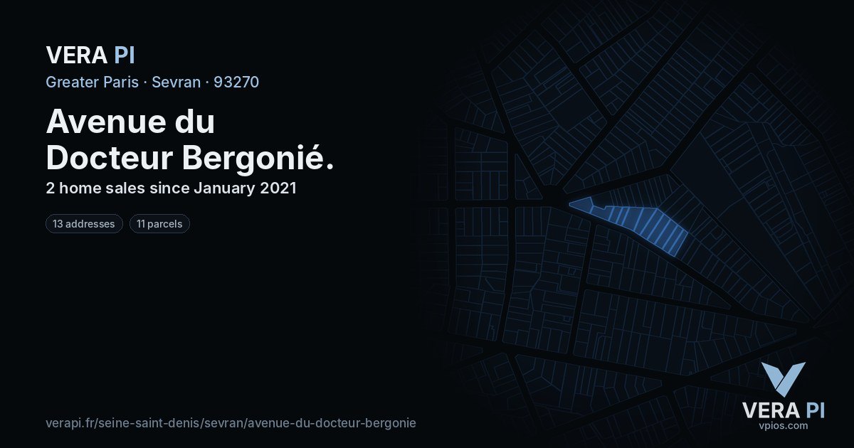 Avenue du Docteur Bergonié, Sevran at night – every parcel coloured by the prices around it, the street's own parcels lit