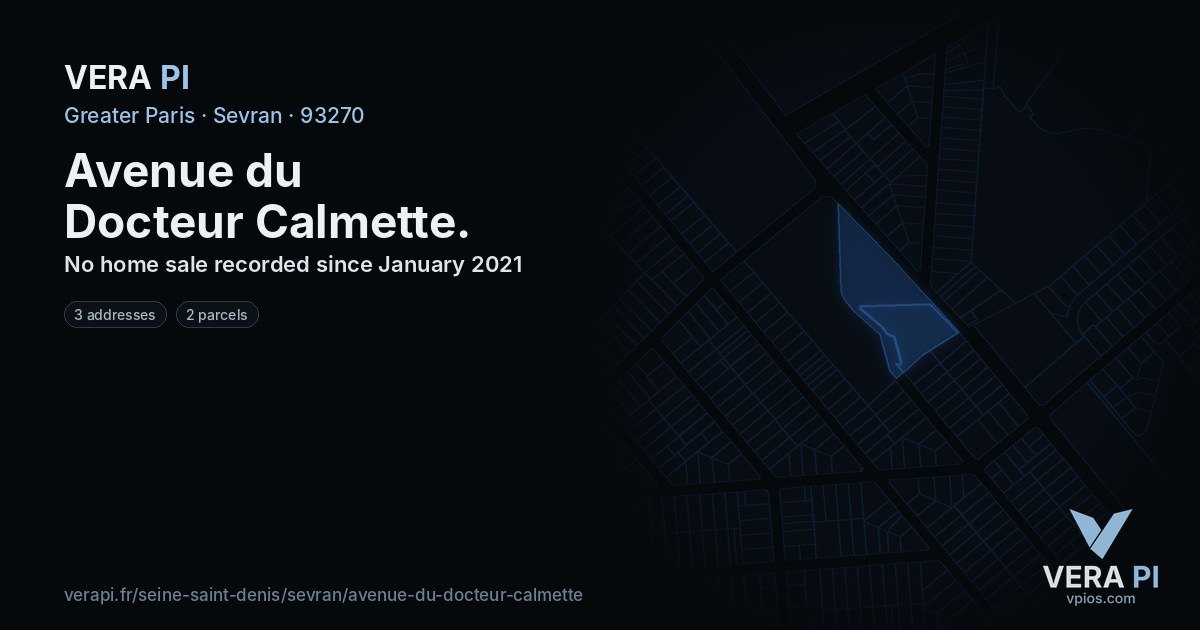 Avenue du Docteur Calmette, Sevran at night – every parcel coloured by the prices around it, the street's own parcels lit