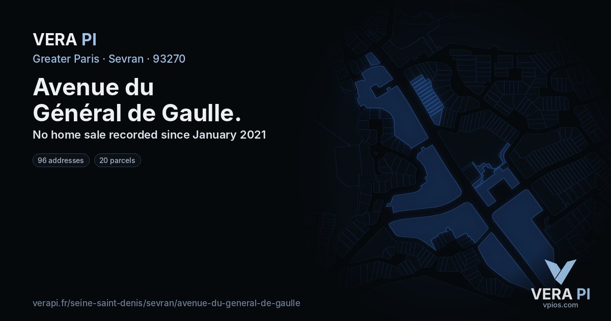 Avenue du Général de Gaulle, Sevran at night – every parcel coloured by the prices around it, the street's own parcels lit