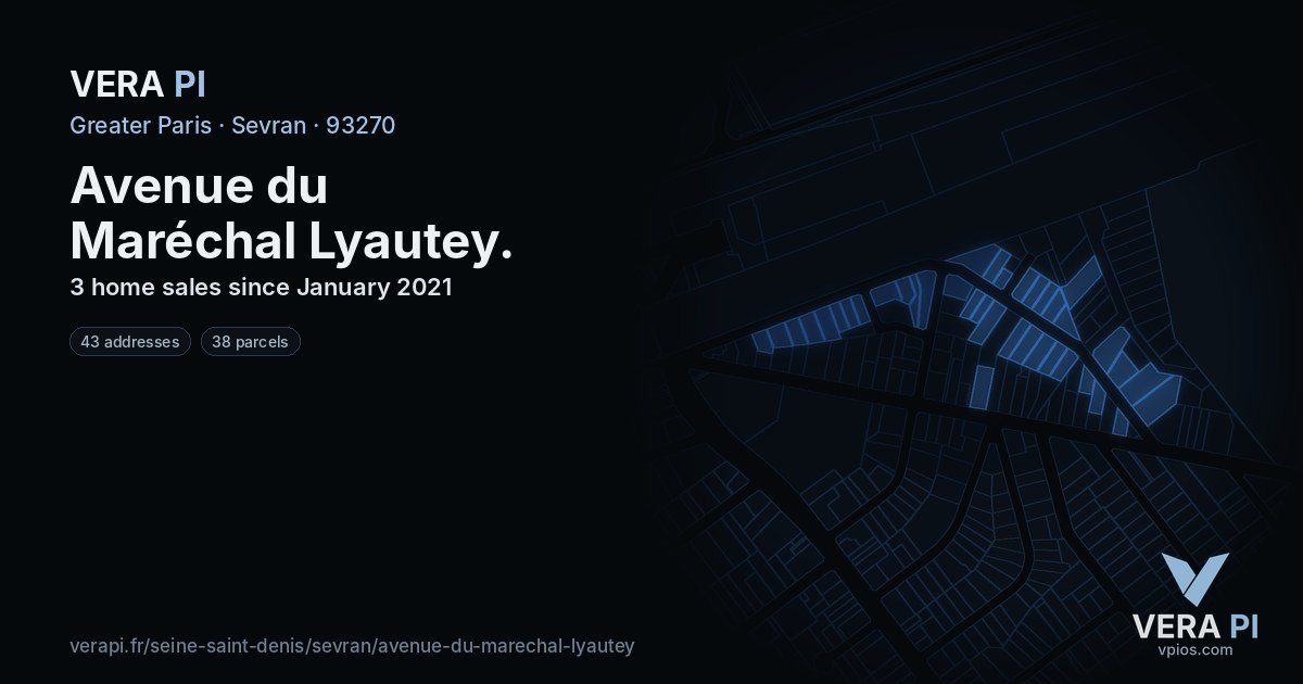 Avenue du Maréchal Lyautey, Sevran at night – every parcel coloured by the prices around it, the street's own parcels lit