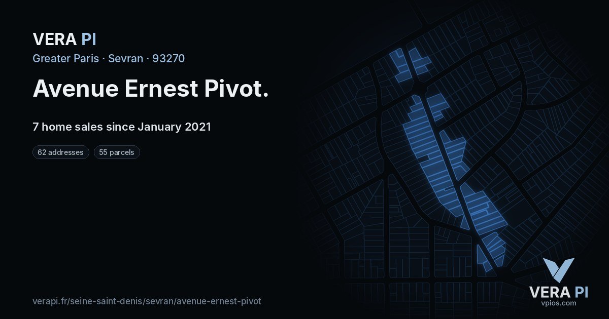 Avenue Ernest Pivot, Sevran at night – every parcel coloured by the prices around it, the street's own parcels lit