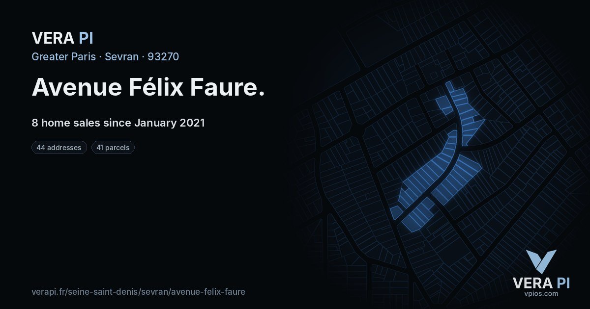Avenue Félix Faure, Sevran at night – every parcel coloured by the prices around it, the street's own parcels lit