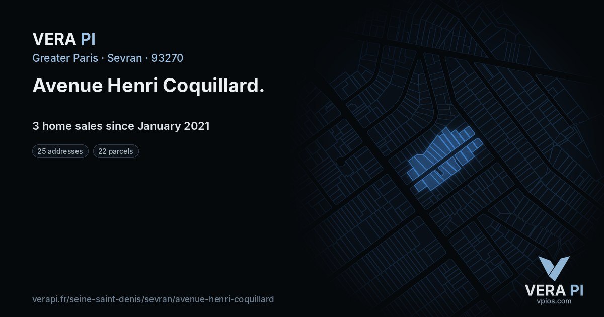 Avenue Henri Coquillard, Sevran at night – every parcel coloured by the prices around it, the street's own parcels lit