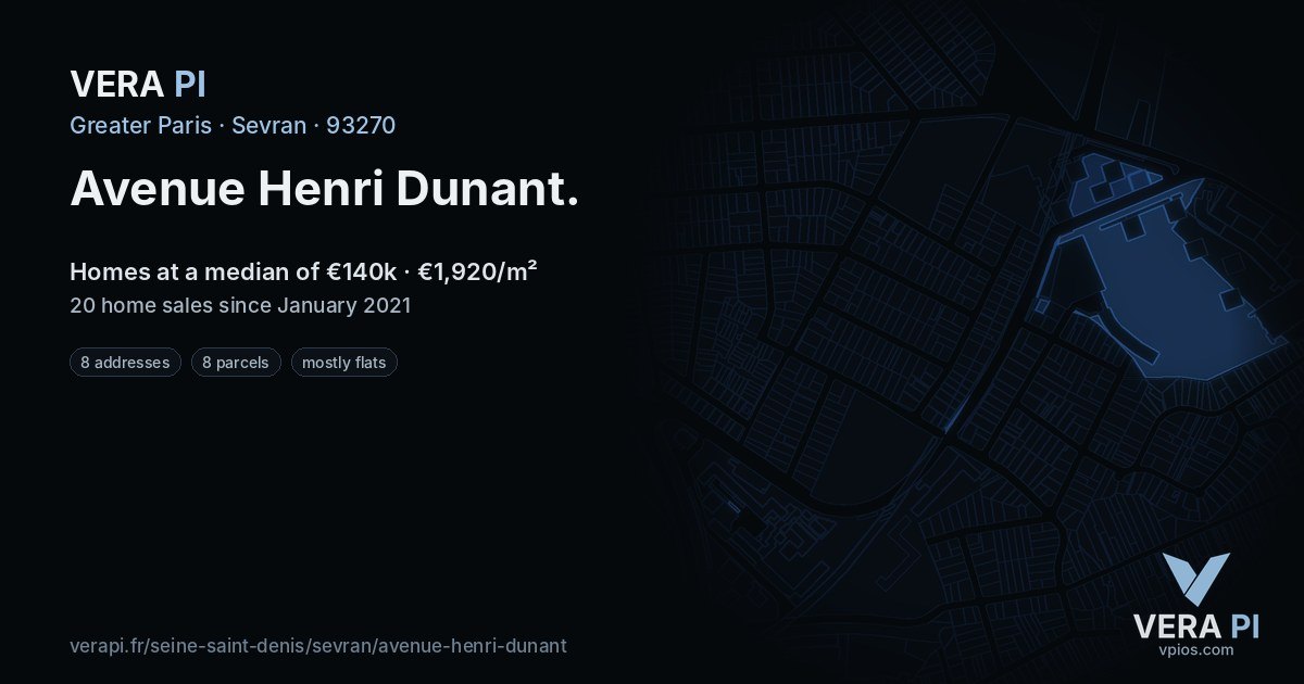 Avenue Henri Dunant, Sevran at night – every parcel coloured by the prices around it, the street's own parcels lit