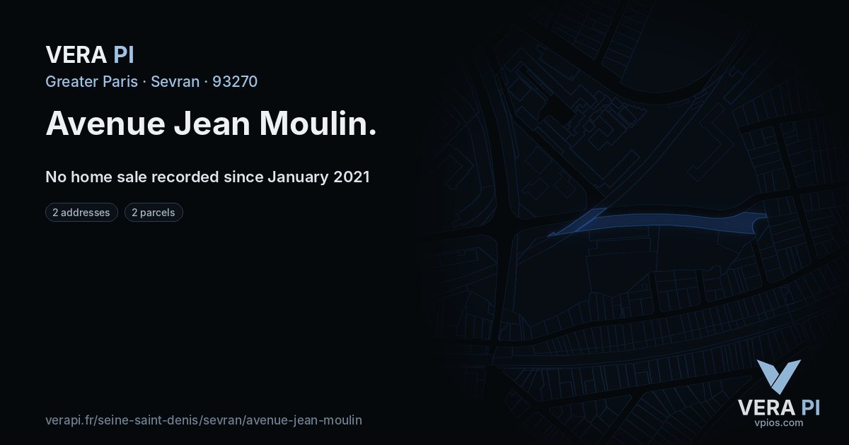 Avenue Jean Moulin, Sevran at night – every parcel coloured by the prices around it, the street's own parcels lit