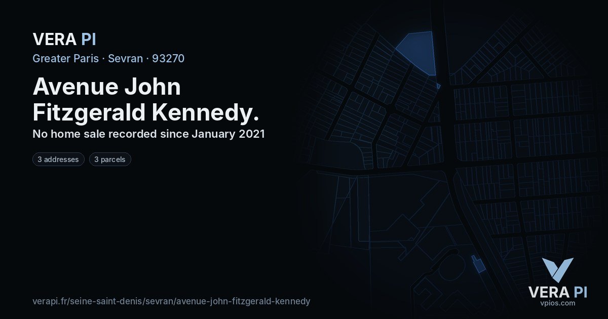 Avenue John Fitzgerald Kennedy, Sevran at night – every parcel coloured by the prices around it, the street's own parcels lit