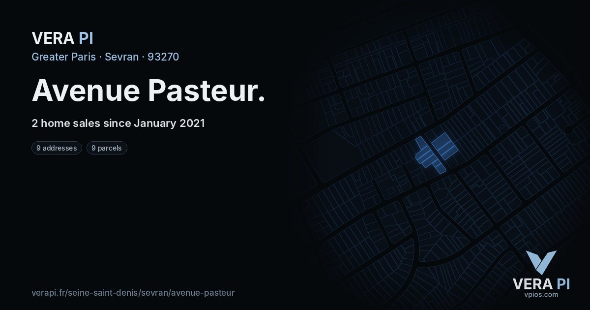 Avenue Pasteur, Sevran at night – every parcel coloured by the prices around it, the street's own parcels lit