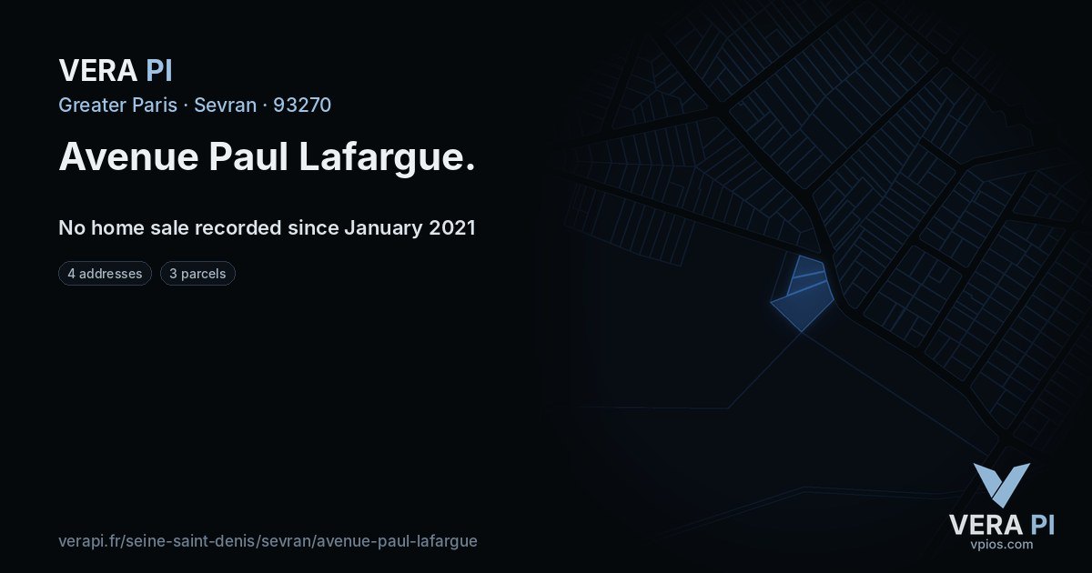 Avenue Paul Lafargue, Sevran at night – every parcel coloured by the prices around it, the street's own parcels lit