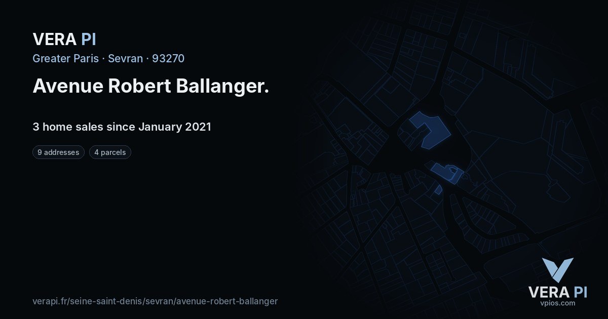 Avenue Robert Ballanger, Sevran at night – every parcel coloured by the prices around it, the street's own parcels lit