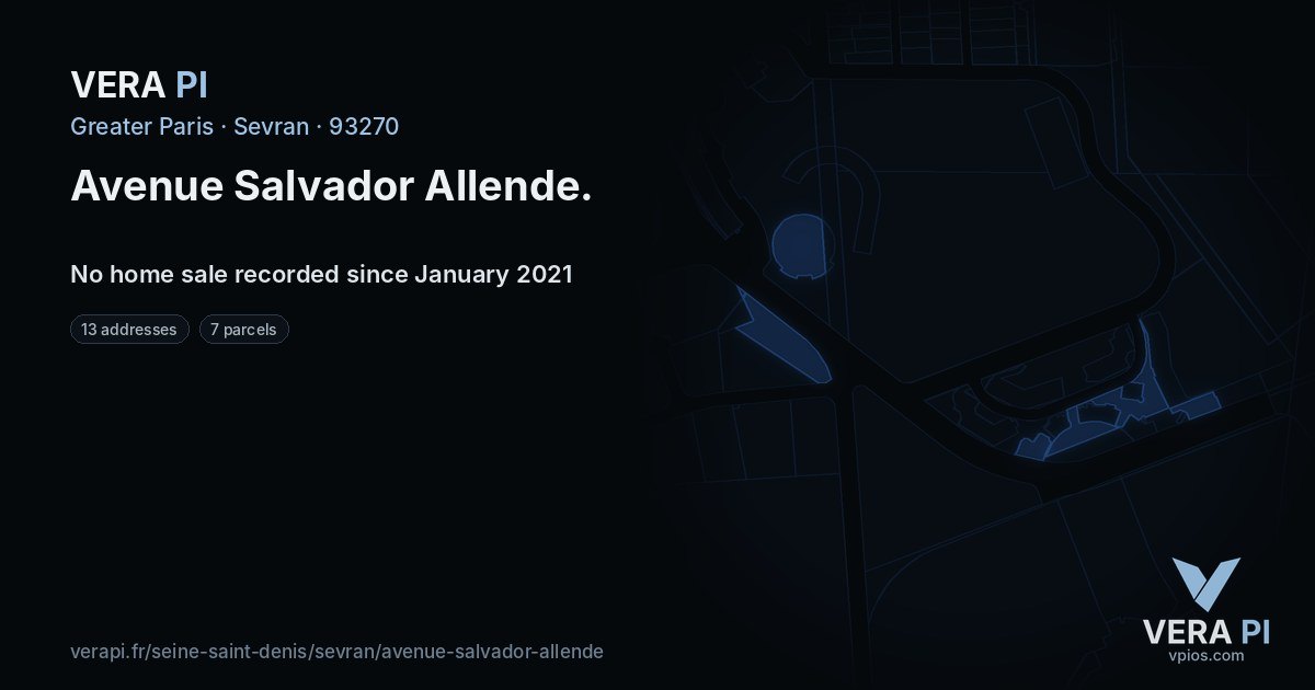 Avenue Salvador Allende, Sevran at night – every parcel coloured by the prices around it, the street's own parcels lit