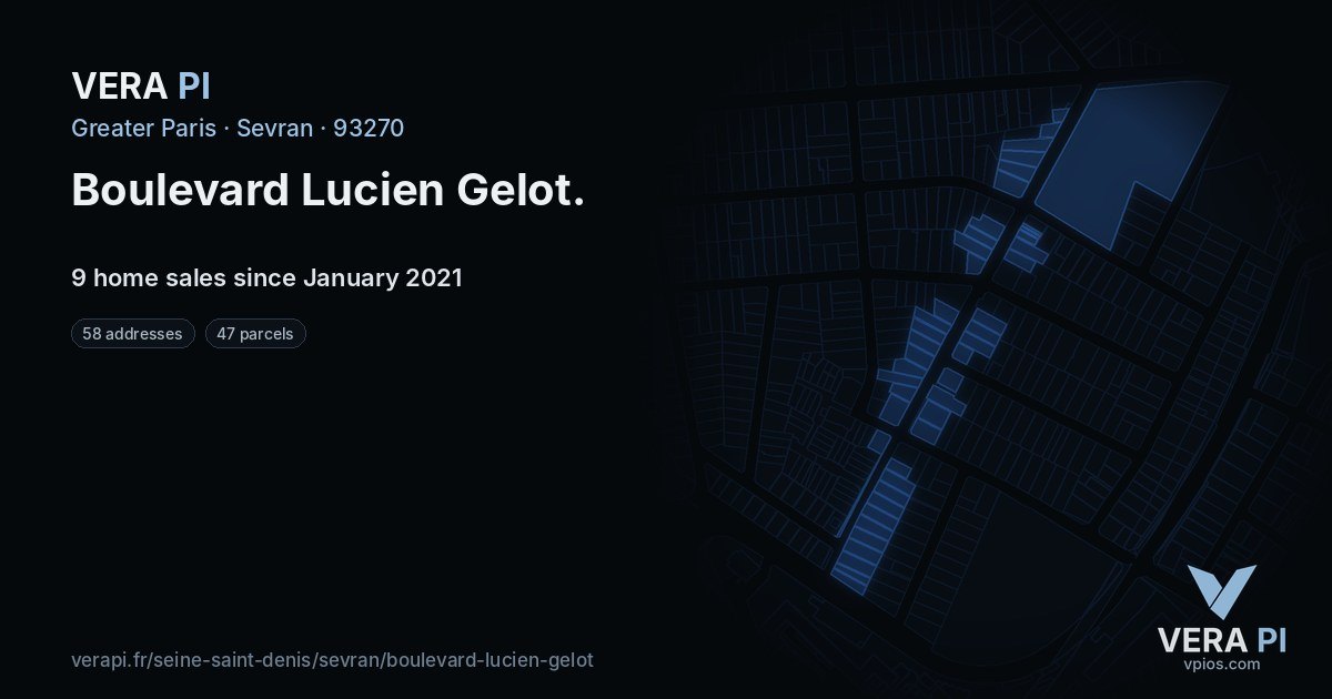Boulevard Lucien Gelot, Sevran at night – every parcel coloured by the prices around it, the street's own parcels lit