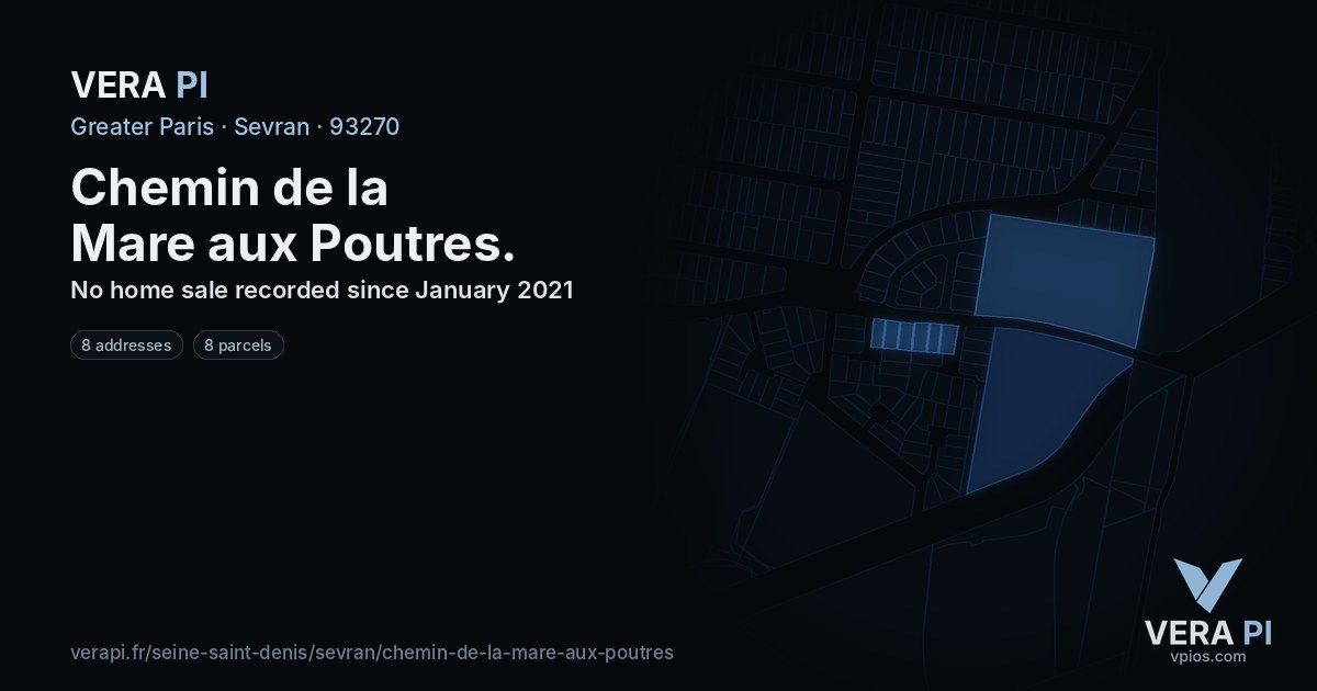 Chemin de la Mare aux Poutres, Sevran at night – every parcel coloured by the prices around it, the street's own parcels lit