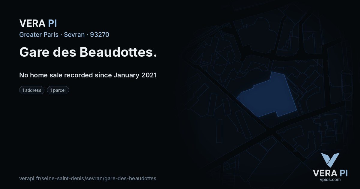 Gare des Beaudottes, Sevran at night – every parcel coloured by the prices around it, the street's own parcels lit