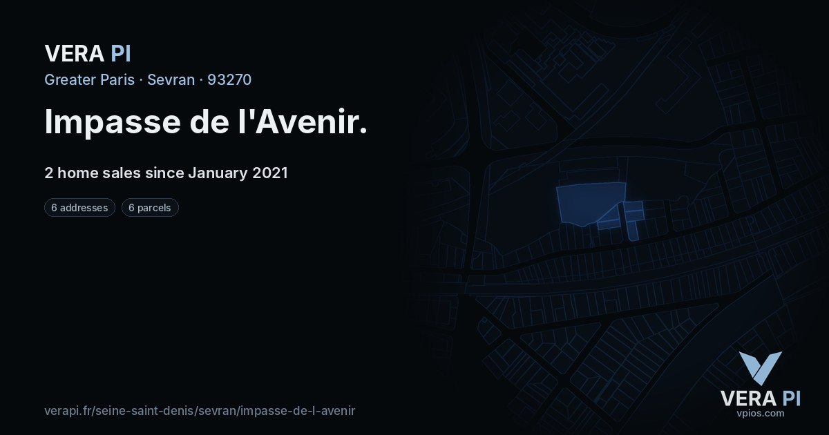 Impasse de l'Avenir, Sevran at night – every parcel coloured by the prices around it, the street's own parcels lit