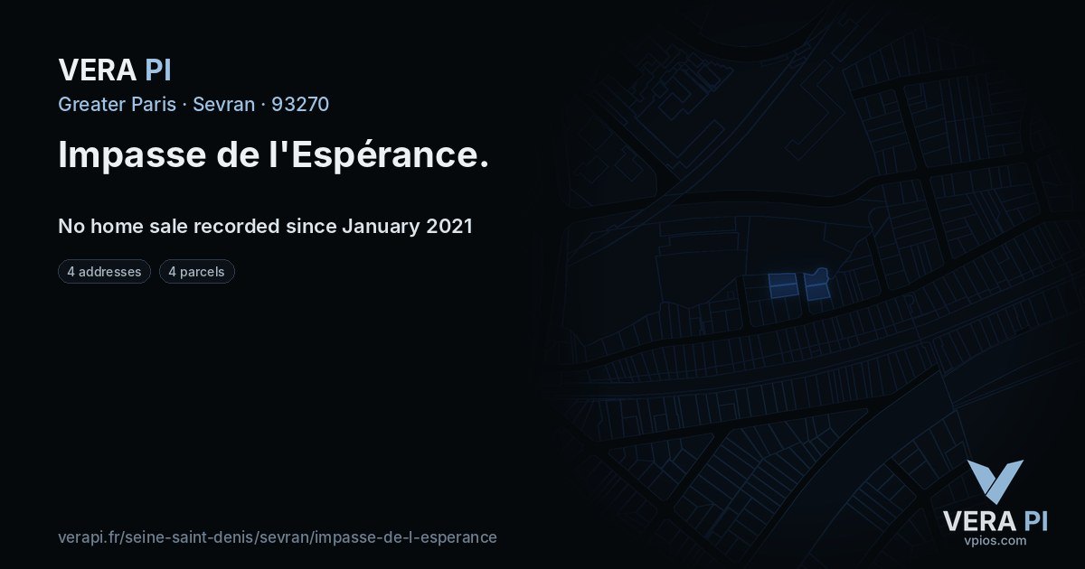 Impasse de l'Espérance, Sevran at night – every parcel coloured by the prices around it, the street's own parcels lit