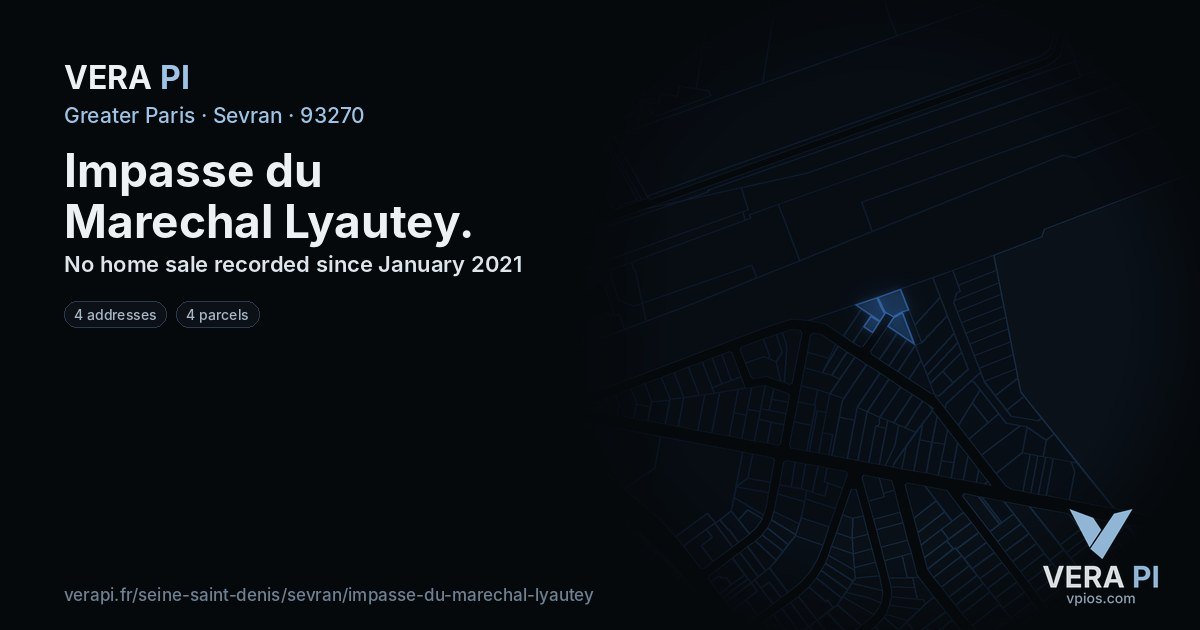 Impasse du Marechal Lyautey, Sevran at night – every parcel coloured by the prices around it, the street's own parcels lit