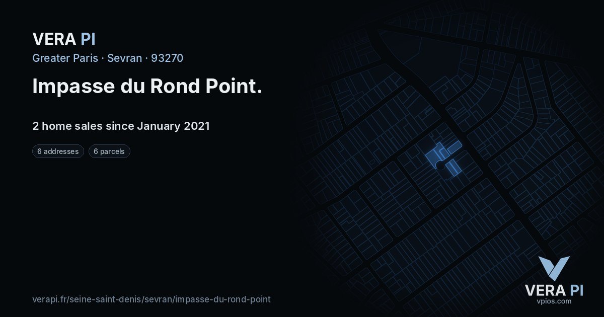 Impasse du Rond Point, Sevran at night – every parcel coloured by the prices around it, the street's own parcels lit