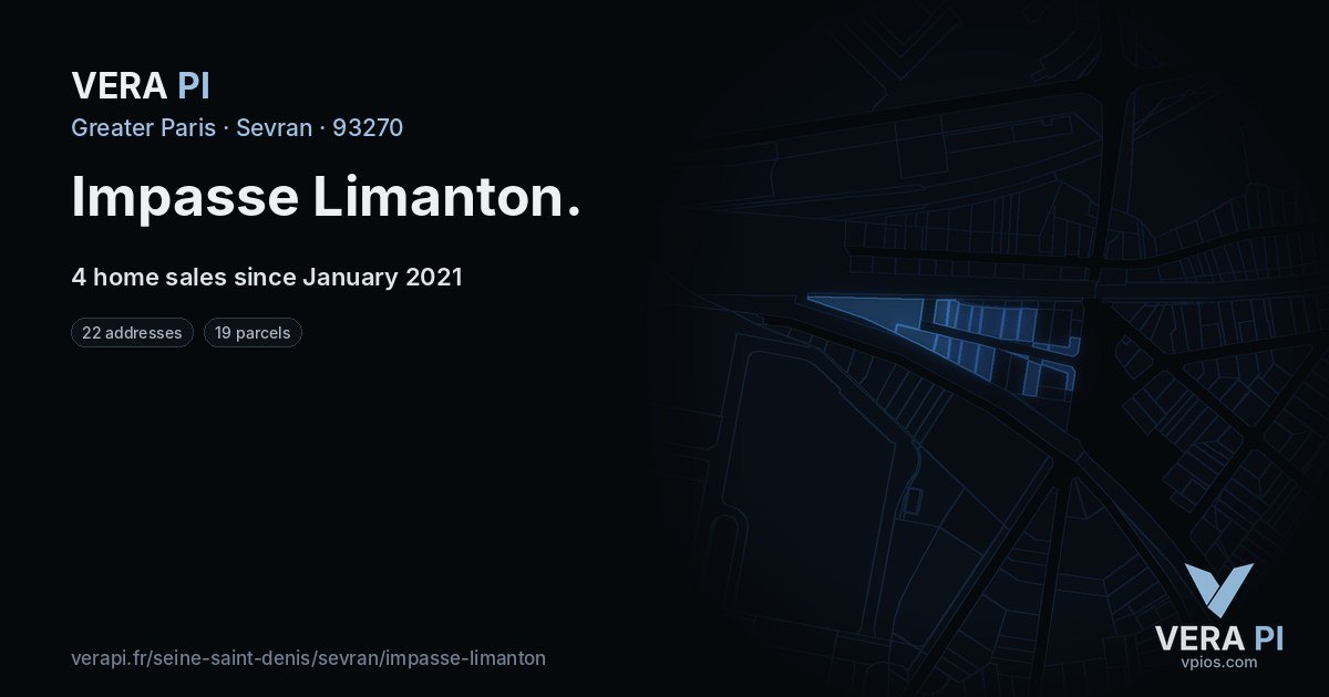Impasse Limanton, Sevran at night – every parcel coloured by the prices around it, the street's own parcels lit