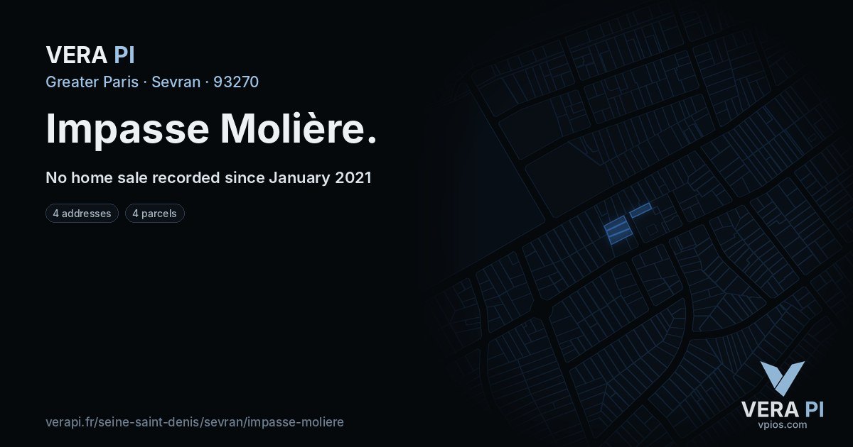 Impasse Molière, Sevran at night – every parcel coloured by the prices around it, the street's own parcels lit