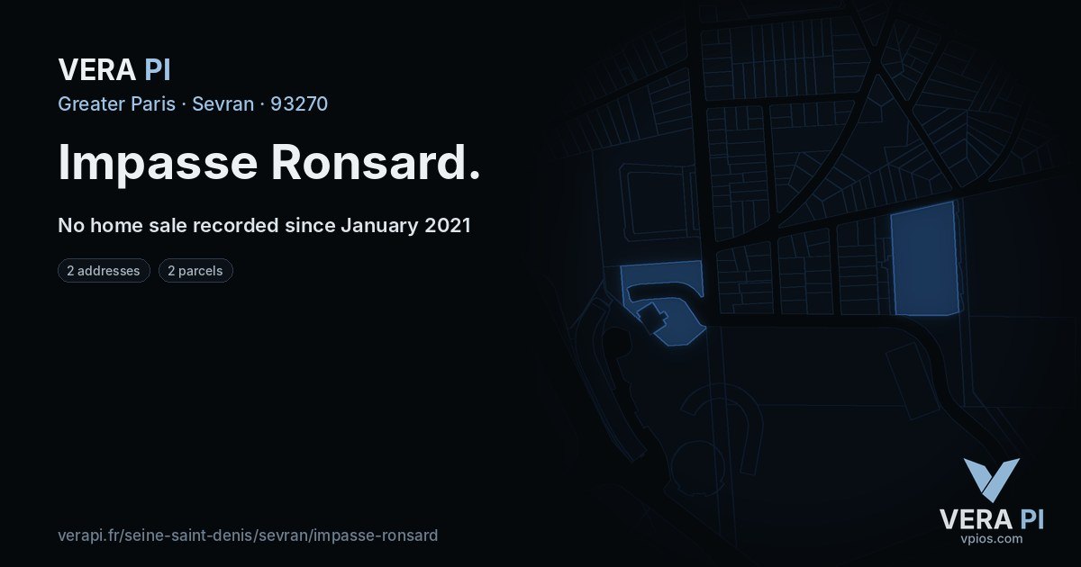 Impasse Ronsard, Sevran at night – every parcel coloured by the prices around it, the street's own parcels lit
