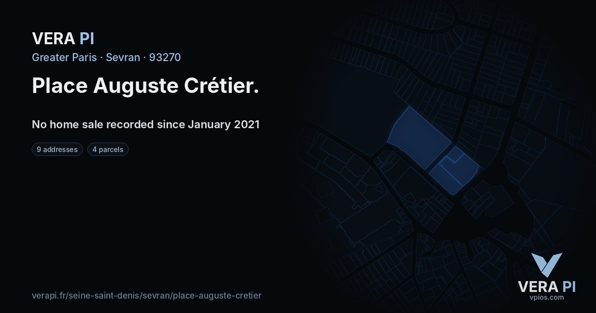 Place Auguste Crétier, Sevran at night – every parcel coloured by the prices around it, the street's own parcels lit