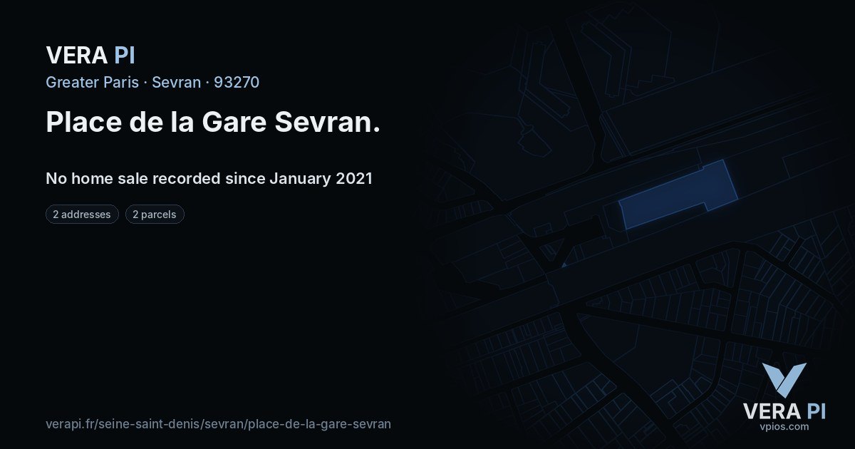 Place de la Gare Sevran, Sevran at night – every parcel coloured by the prices around it, the street's own parcels lit