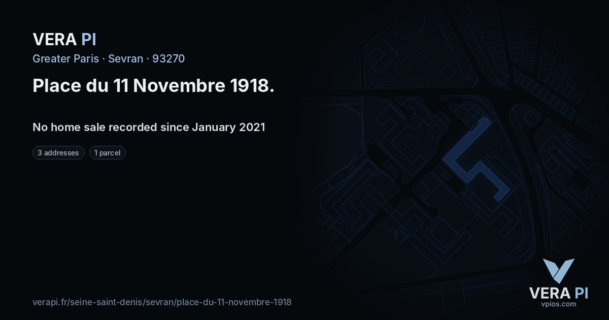 Place du 11 Novembre 1918, Sevran at night – every parcel coloured by the prices around it, the street's own parcels lit