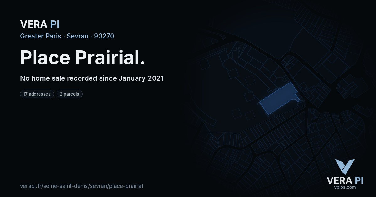 Place Prairial, Sevran at night – every parcel coloured by the prices around it, the street's own parcels lit