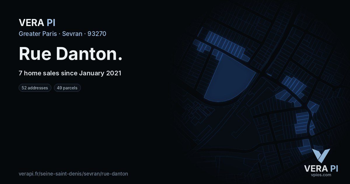 Rue Danton, Sevran at night – every parcel coloured by the prices around it, the street's own parcels lit
