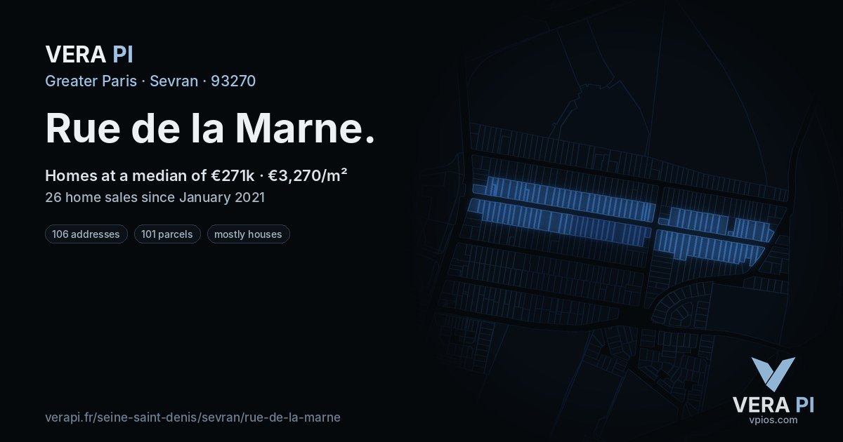Rue de la Marne, Sevran at night – every parcel coloured by the prices around it, the street's own parcels lit