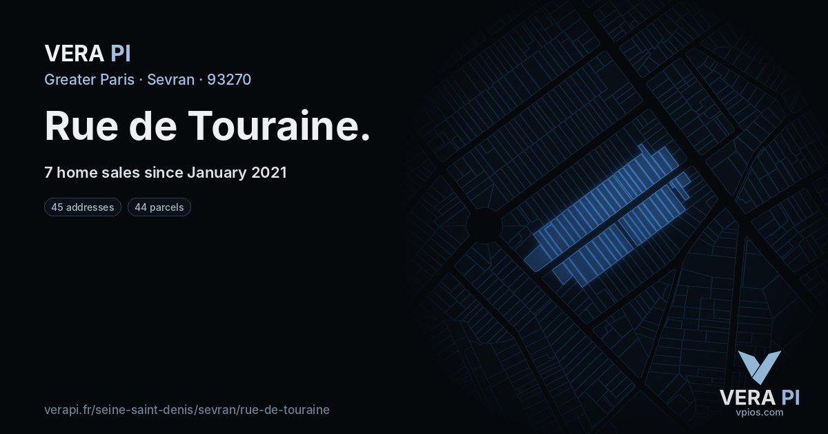 Rue de Touraine, Sevran at night – every parcel coloured by the prices around it, the street's own parcels lit