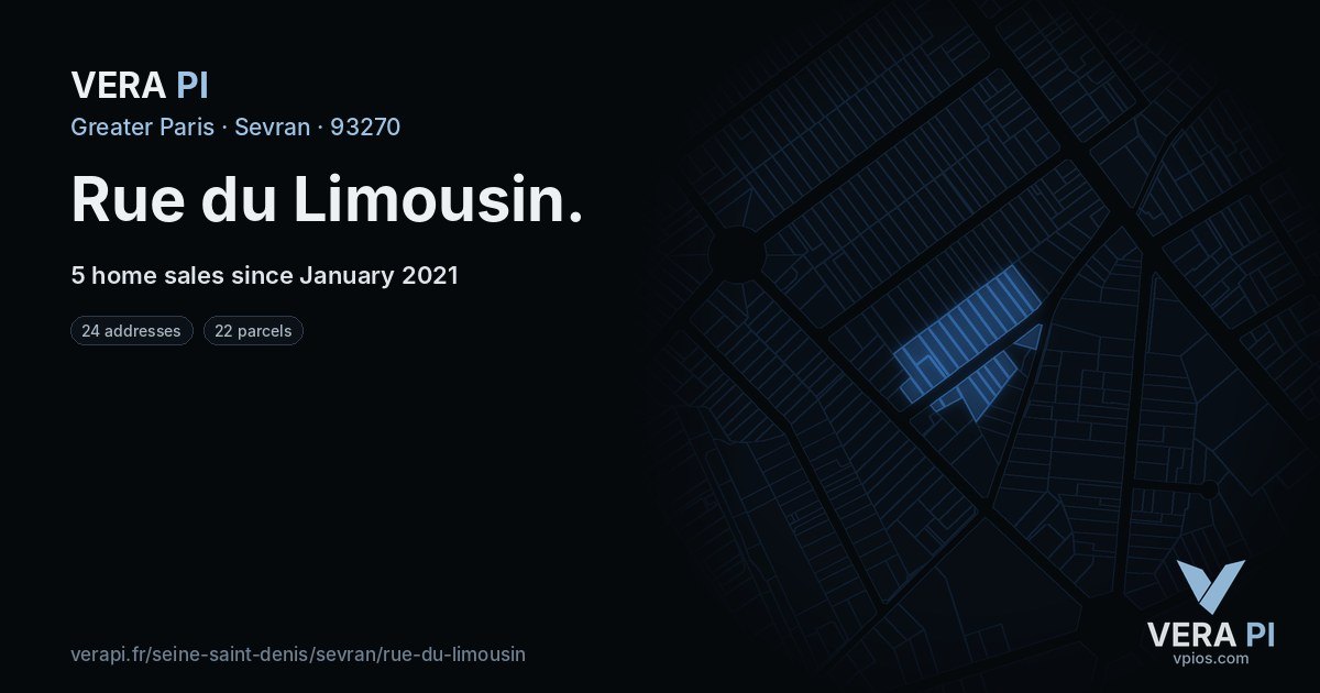 Rue du Limousin, Sevran at night – every parcel coloured by the prices around it, the street's own parcels lit