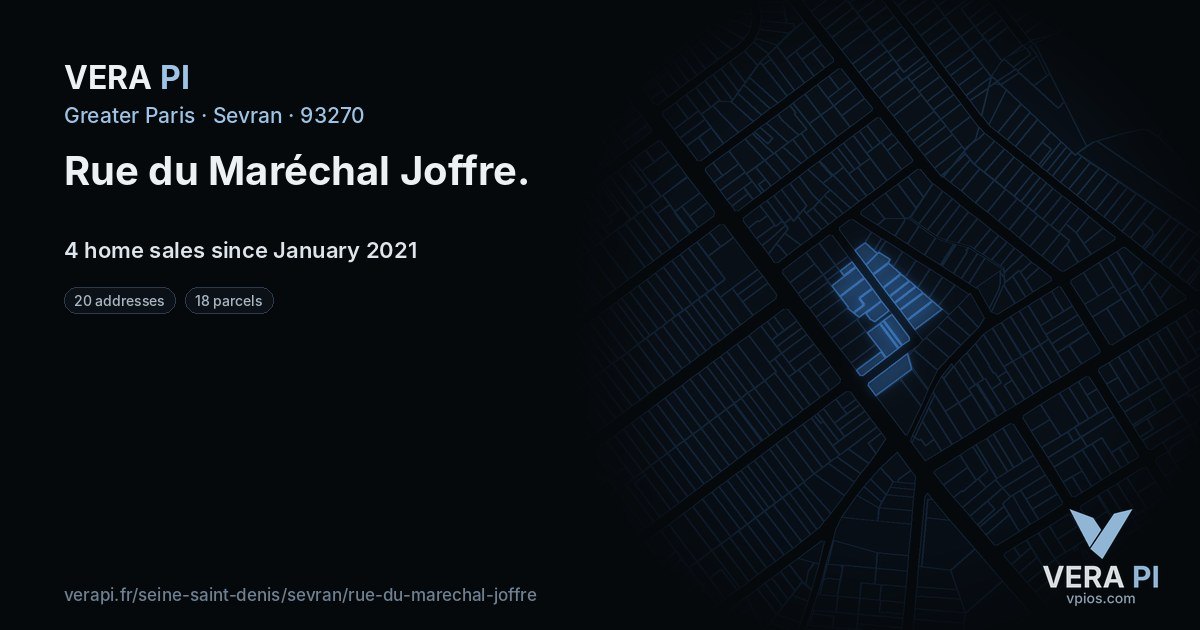 Rue du Maréchal Joffre, Sevran at night – every parcel coloured by the prices around it, the street's own parcels lit