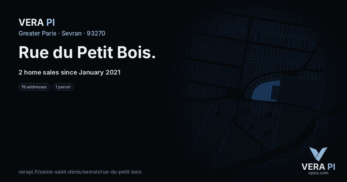 Rue du Petit Bois, Sevran at night – every parcel coloured by the prices around it, the street's own parcels lit