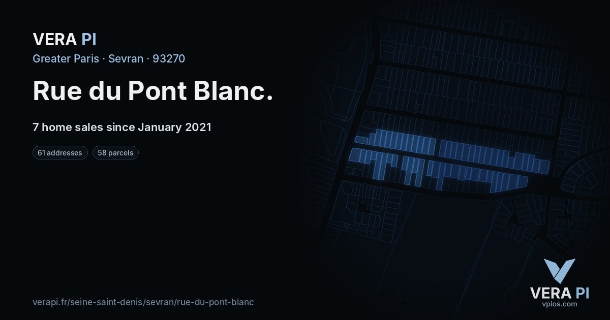 Rue du Pont Blanc, Sevran at night – every parcel coloured by the prices around it, the street's own parcels lit
