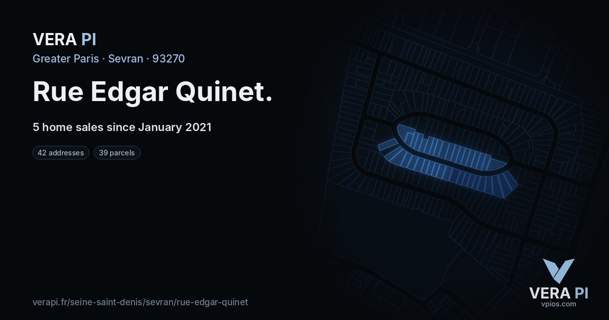 Rue Edgar Quinet, Sevran at night – every parcel coloured by the prices around it, the street's own parcels lit