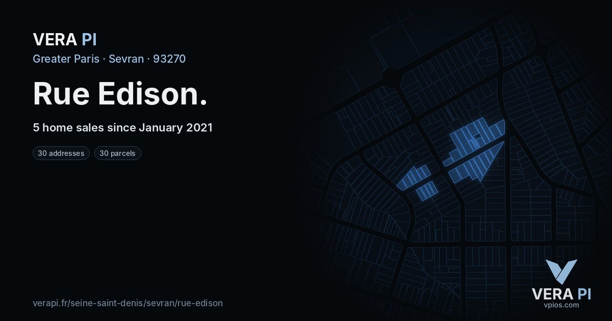Rue Edison, Sevran at night – every parcel coloured by the prices around it, the street's own parcels lit
