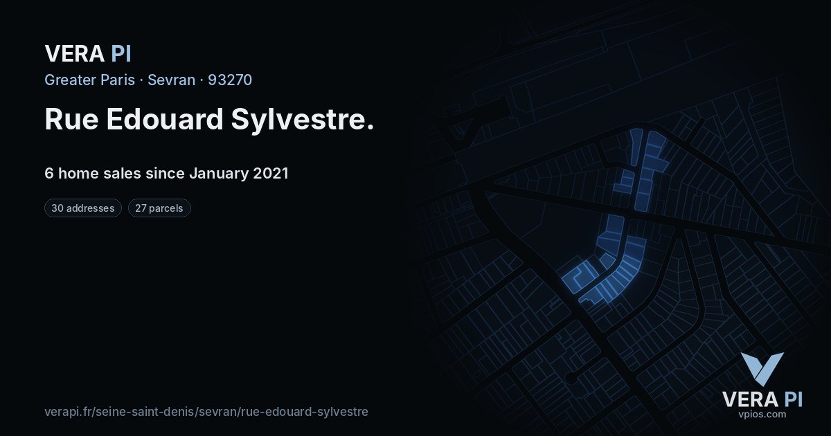 Rue Edouard Sylvestre, Sevran at night – every parcel coloured by the prices around it, the street's own parcels lit